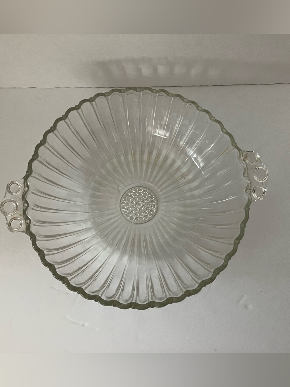 Vintage Jeanette Glass Clear Serving Bowl with Decorative Handles
